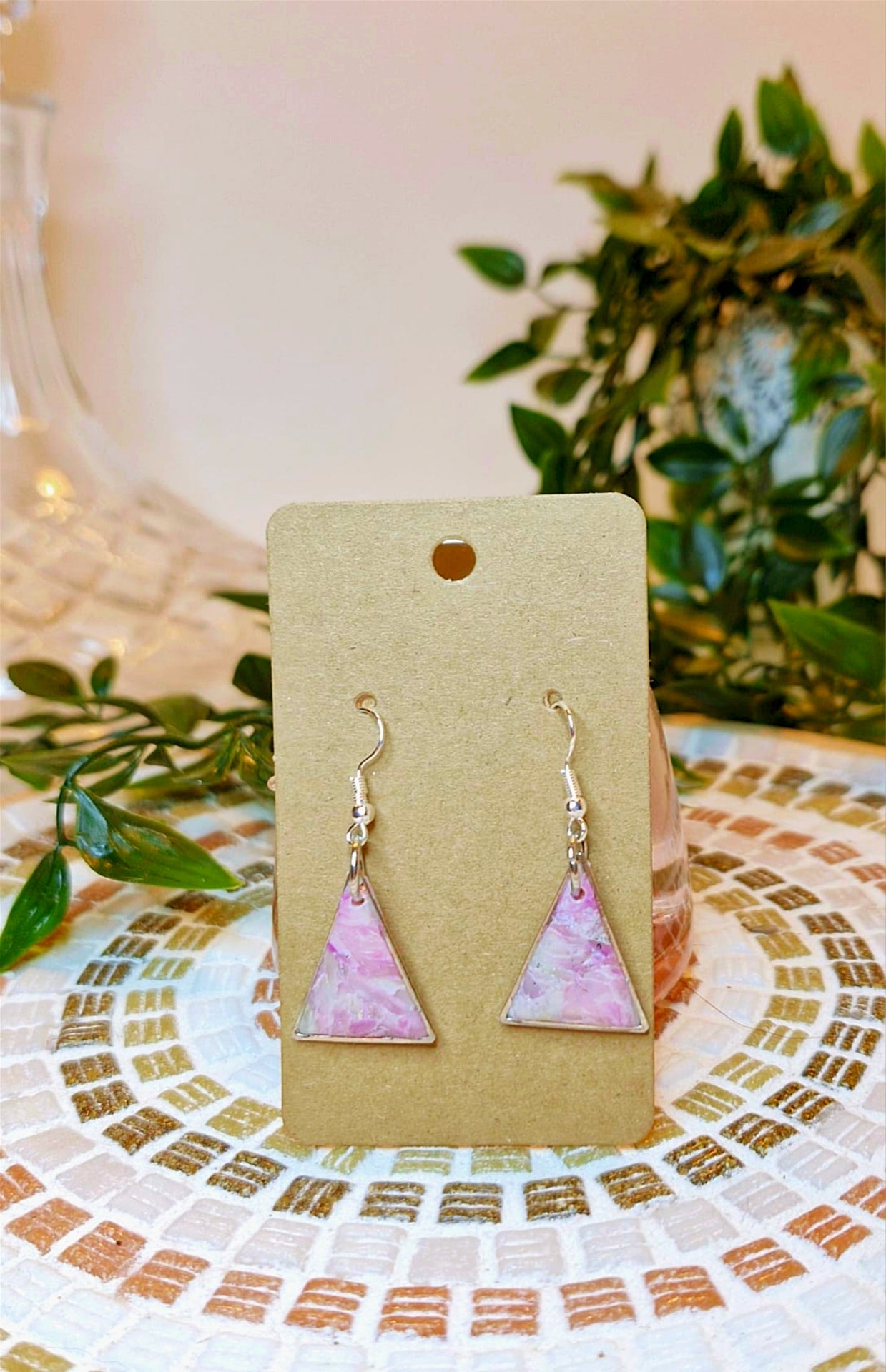Boucles d’oreilles - "Rose Quartz Triangle"