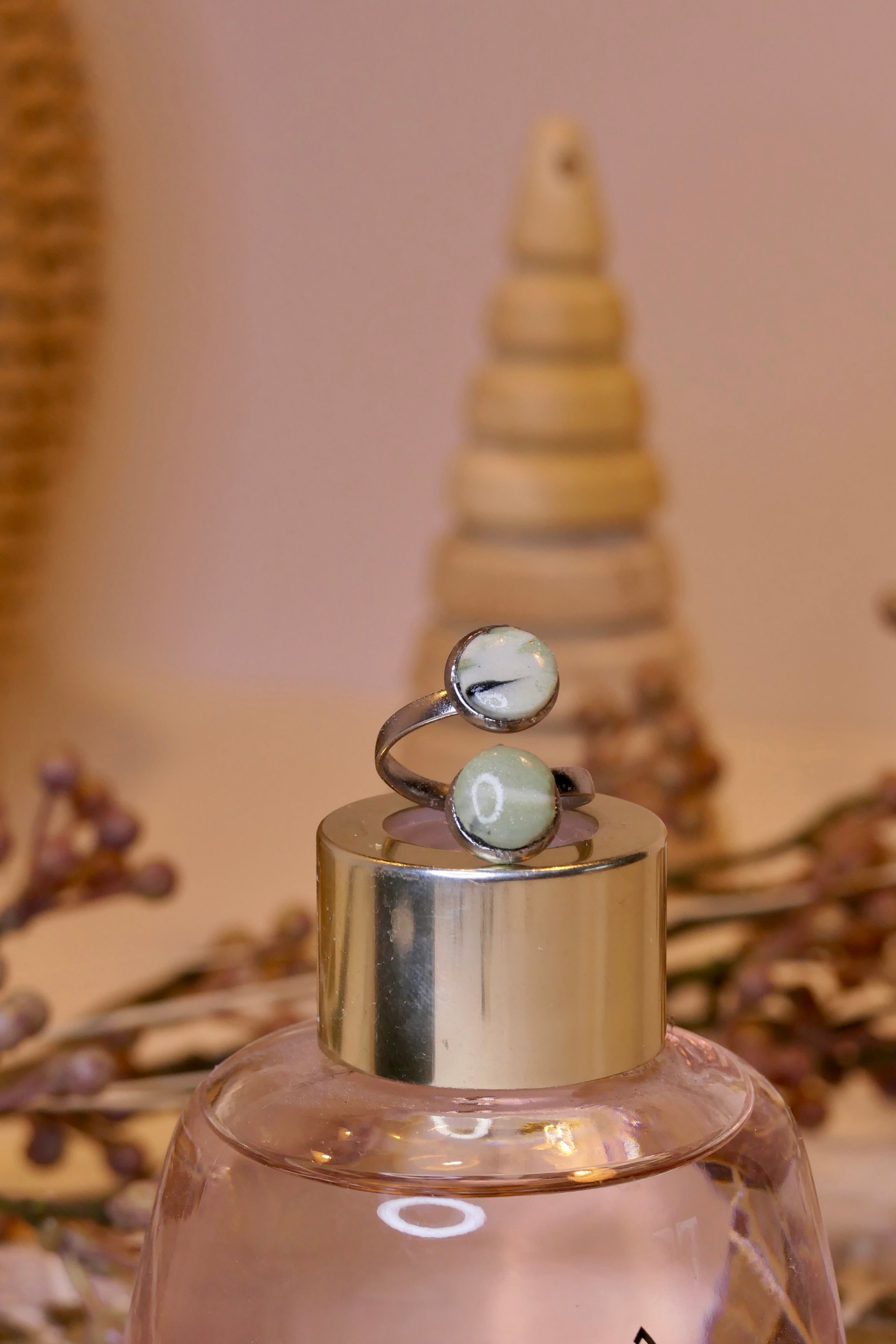 Bague - "Green Swirl double points"